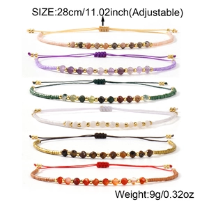 Set of six colorful handmade woven beaded adjustable semi-precious stone bracelets for women