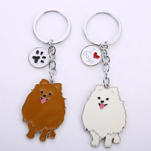 Pomeranian Dog Metal Keychain Enamel Pet Lovers Gift Bag Charm Car Accessories For Men Women