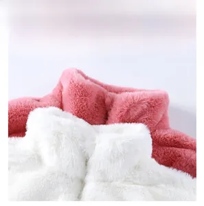 Detail of soft faux fur stand-up collar showing plush texture and warmth design