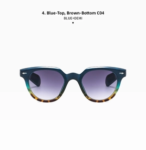 Detail of blue and demi tortoise shell sunglasses with purple gradient lenses