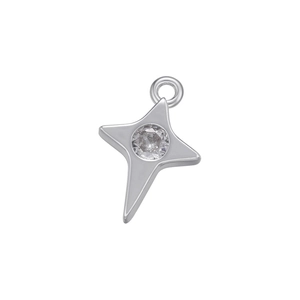 Close-up of silver four-point star pendant with micro-pave central zircon stone