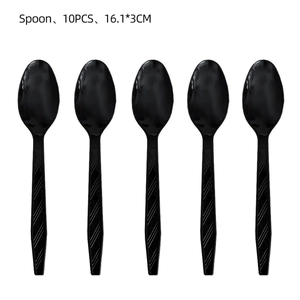 Set of 10 black dinosaur theme party spoons made of durable plastic for kids birthdays