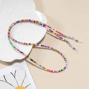 Colorful beaded lanyard for glasses and masks with silver lobster clasps and silicone loops