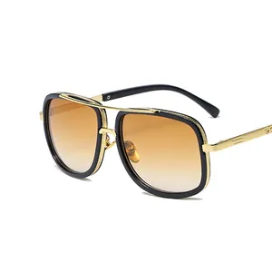 Fashionable oversized square aviator sunglasses with gold double bridge and gradient lenses