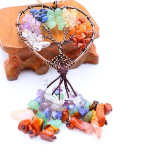 Decoración de pared Árbol de la Vida hecho a mano con piedras naturales y madera