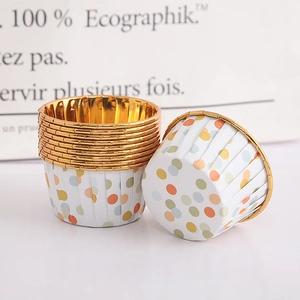50pcs heat resistant cupcake liners with colorful polka dots and golden foil rim
