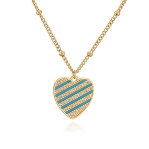 Retro 18K gold plated heart pendant necklace with turquoise enamel and zircon insets