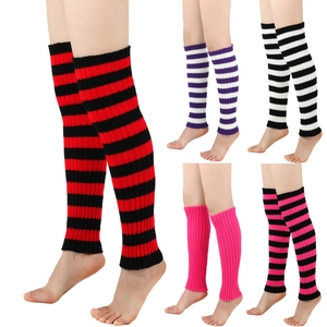 Knitted slouch leg warmers for women with various striped patterns and solid colors
