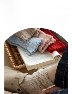 Detailed texture of thick vintage wool knit socks with decorative colored speckles