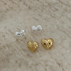 Minimalist 925 silver bow-knot heart stud earrings in gold and silver finishes