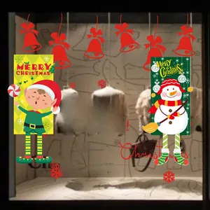 Detailed Christmas window stickers set with Santa, snowman and Merry Christmas lettering