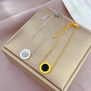 Titanium steel Roman numeral pendant bracelet in gold and silver with shell inlay