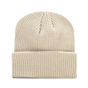 Berretto in maglia grossa beige per l'autunno e l'inverno con un elegante risvolto largo