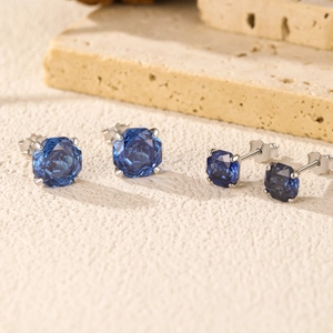S925 silver stud earrings with royal blue octagon cut crystals in two sizes
