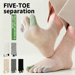 Herren Baumwolle Fünf-Zehen Socken Atmungsaktiv Geruchshemmend Split Toe Crew Socken Farbblockierung Lässig Sport Socken