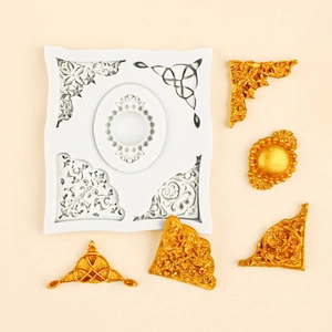 Europäische Relief-Silikonform für Schokolade und Fondant mit goldenen Rahmenornamenten
