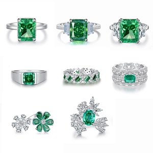 Detailed collection of S925 sterling silver rings with emerald green zircon stones