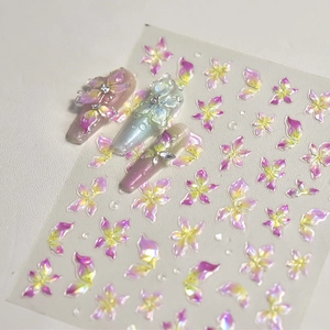 Autocollants 3D pour ongles à fleurs avec design de lys dégradé iridescent aurora