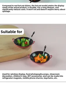 Miniature stir-fry food model with broccoli and meat in a tiny black wok with spoon