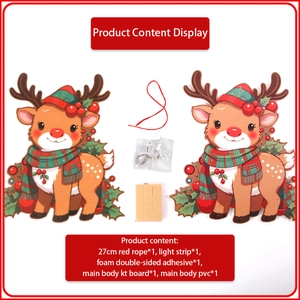 Luminous Christmas reindeer wall hanging set with LED light strip and PVC cartoon decor