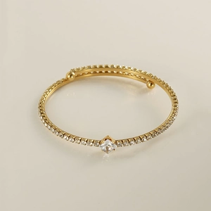18K gold plated stainless steel open bangle with full pavé cubic zirconia gemstones