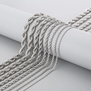 Polished silver titanium steel twist chains in various thicknesses for men and women