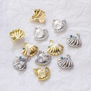 Exquisite shell-shaped charms with pearls and blue gems for DIY handmade jewelry sets