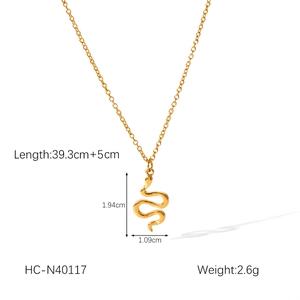 Detailed view of gold snake pendant necklace with precise measurement specifications