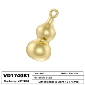Polished brass gourd pendant with size 8x17.5mm and 3.2g weight for DIY jewelry making