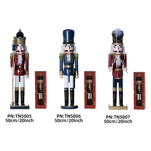 Set of three 50cm wooden king nutcracker figures with festive red and blue uniforms