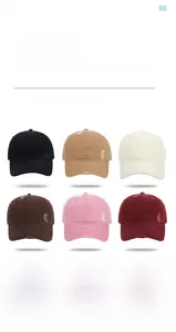 Detail showing distressed cotton baseball caps in six colors with vintage torn edges