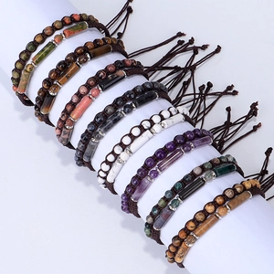 Handmade woven set with tiger eye and amethyst beads on braided nylon cord