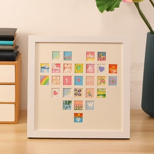 White heart-shaped 3D relief picture frame with artistic oil pastel clay textures