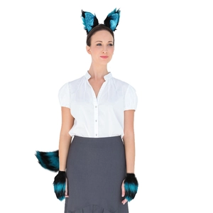 Fox Cat Ears Headband Plush Tail Paw Gloves Anime Cosplay Costume Accessories Halloween Party Dress Up