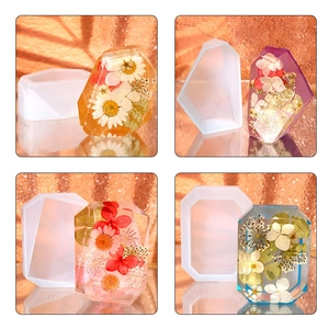 DIY silicone molds for crystal resin art with geometric shapes and dried flowers