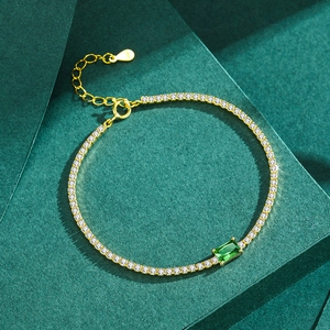 Luxurious S925 sterling silver gold bracelet with sparkling green zircon and white stones