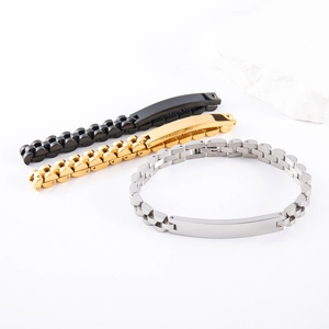 Men's hip hop stainless steel bracelet available in silver, gold, and black colors