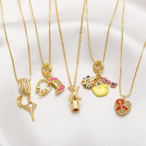 Pendant Necklace 18K Gold Plated Copper Zircon Enamel Heart Star Moon Windmill Gamepad Jewelry For Women Men