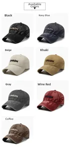 Detailed color selection showing 7 colors of vintage washed cotton embroidered baseball caps