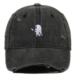 Washed Cotton Baseball Cap Knife Ghost Embroidery Distressed Ripped Vintage Streetwear Adjustable Sun Hat For Men Women