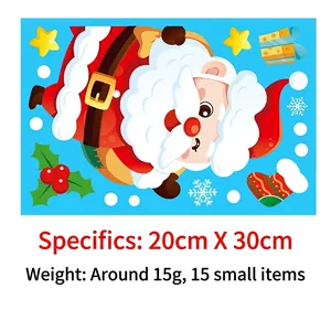 Detailed size specifications for double-sided Christmas window stickers with festive patterns