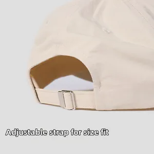 Detail of adjustable silver metal buckle and nylon strap on quick-dry baseball cap