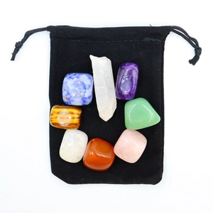 Natural Crystal Chakra Healing Stones Polished Rough Gemstones For Meditation Yoga Reiki With Velvet Pouch