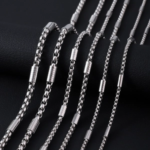 Stainless Steel Box Chain Necklace And Bracelet With Textured Cylindrical Beads Hip Hop Punk Jewelry For Men Women