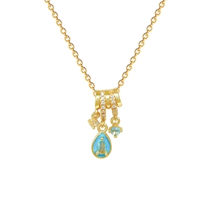 Luxurious titanium steel necklace with teal waterdrop gem and sparkling crystals