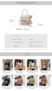 Detailed view showing crossbody phone bag dimensions and colors with quilted patterns