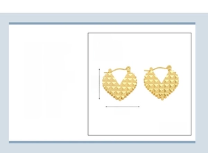Detailed specs of 18K gold plated heart earrings showing 22x20mm size and steel texture