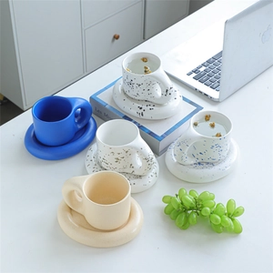Ceramic Mug And Saucer Set Chubby Handle Porcelain Coffee Cup For Office Home Ins Style Creative Gift