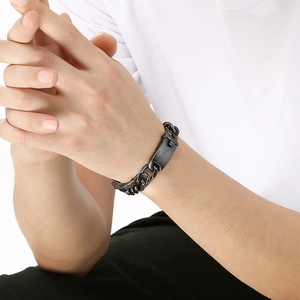 Minimalist 12mm dark gray stainless steel Cuban chain bracelet for men with an ID plate