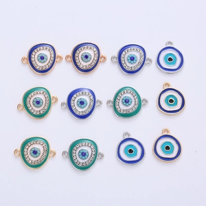 Evil Eye Alloy Enamel Charms Rhinestone Connectors DIY Jewelry Making Pendants Bohemian Style Women